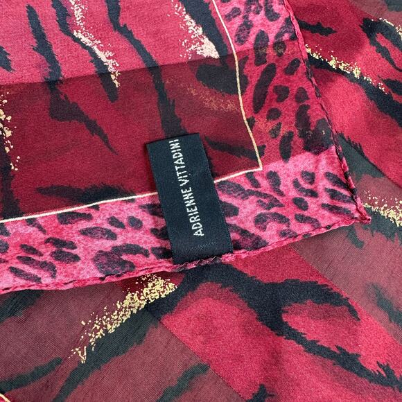 Adrienne Vittadini Red Animal Print Silk Scarf Tiger Cheetah Leopard 21"x21" - Picture 5 of 9